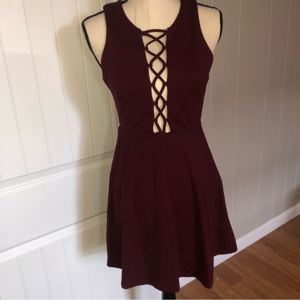 Maroon lace up dress
